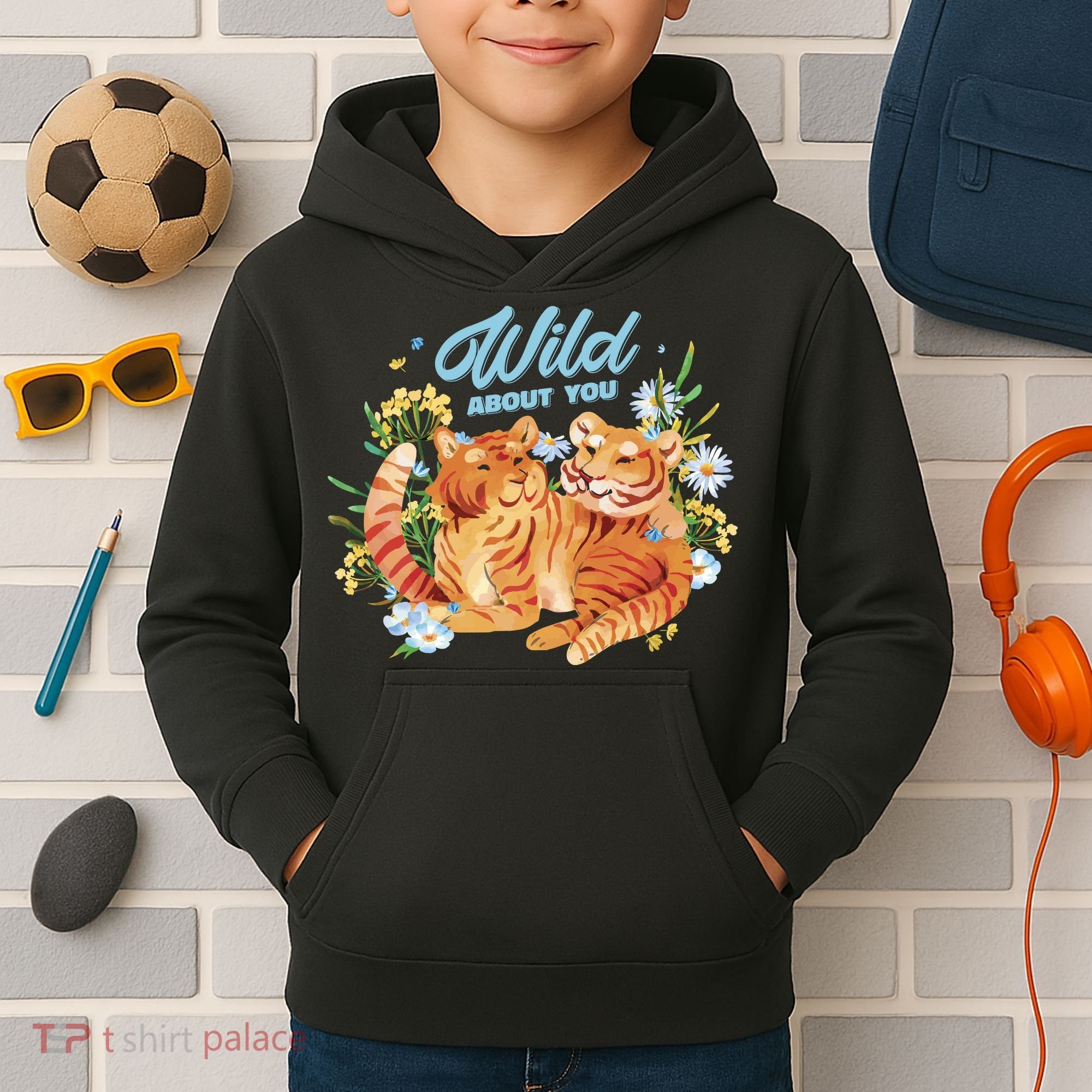 Wild About You Cute Tiger Couple Kids Hoodie