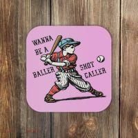 Wanna Be A Baller Shot Caller Retro Game Day Baseball Boy Coaster thumb 0