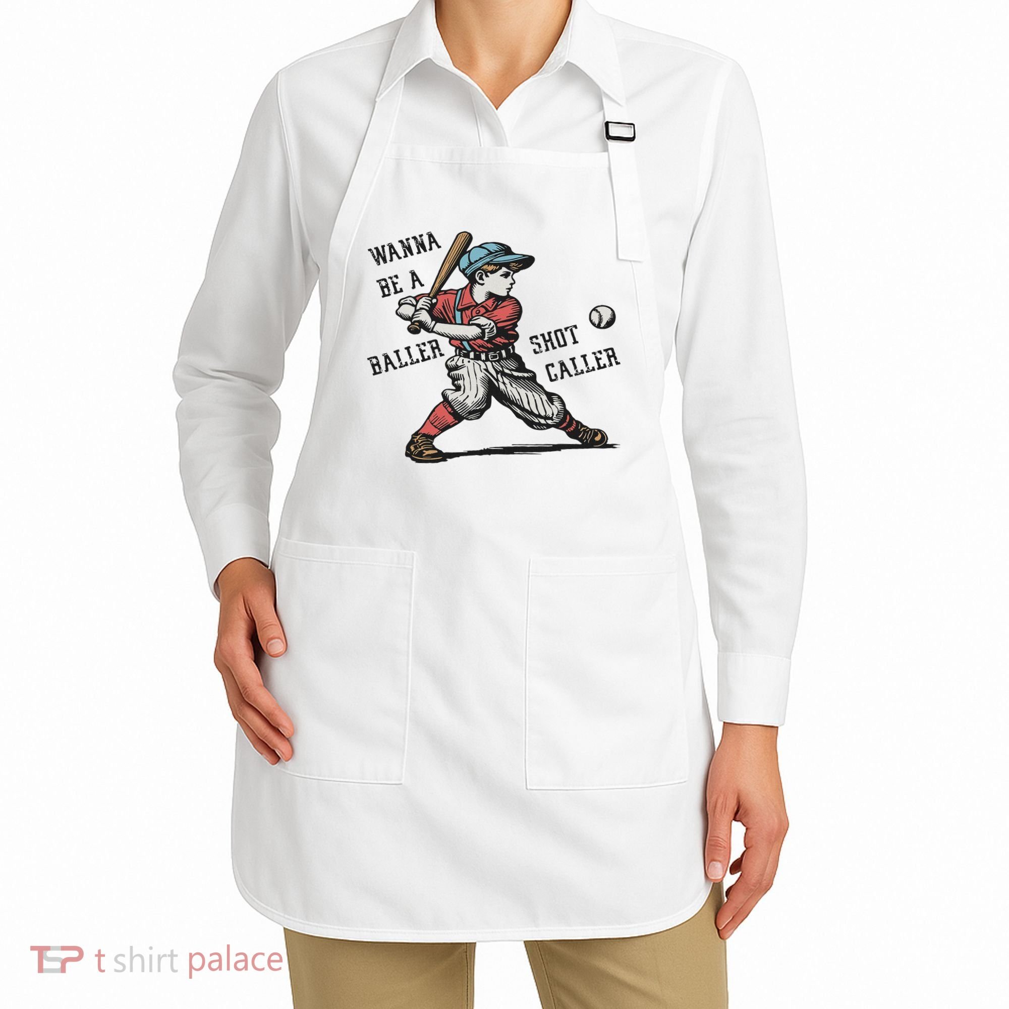 Wanna Be A Baller Shot Caller Retro Game Day Baseball Boy Apron