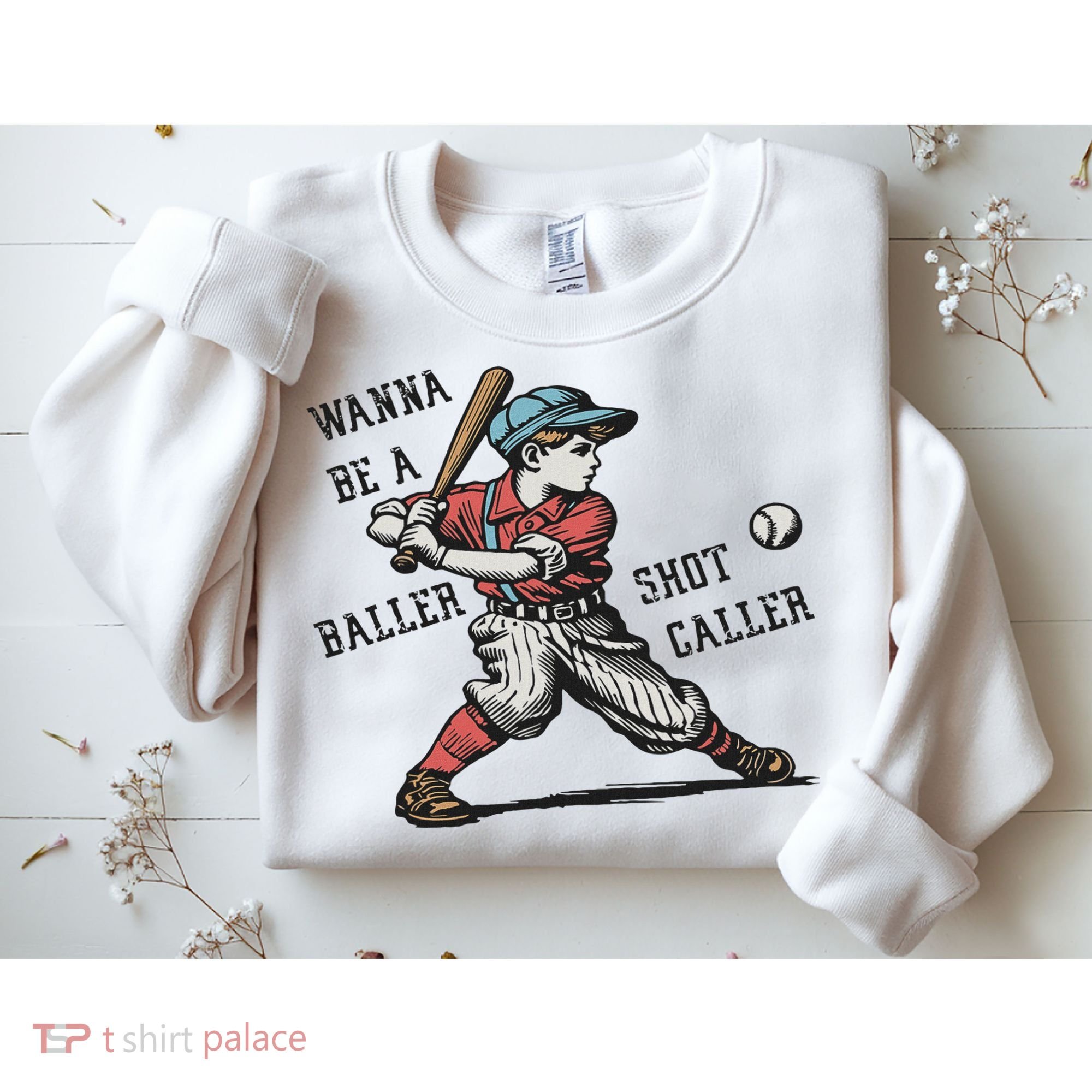 Wanna Be A Baller Shot Caller Retro Game Day Baseball Boy Sweatshirt