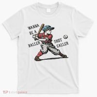 Wanna Be A Baller Shot Caller Retro Game Day Baseball Boy T-Shirt thumb 0
