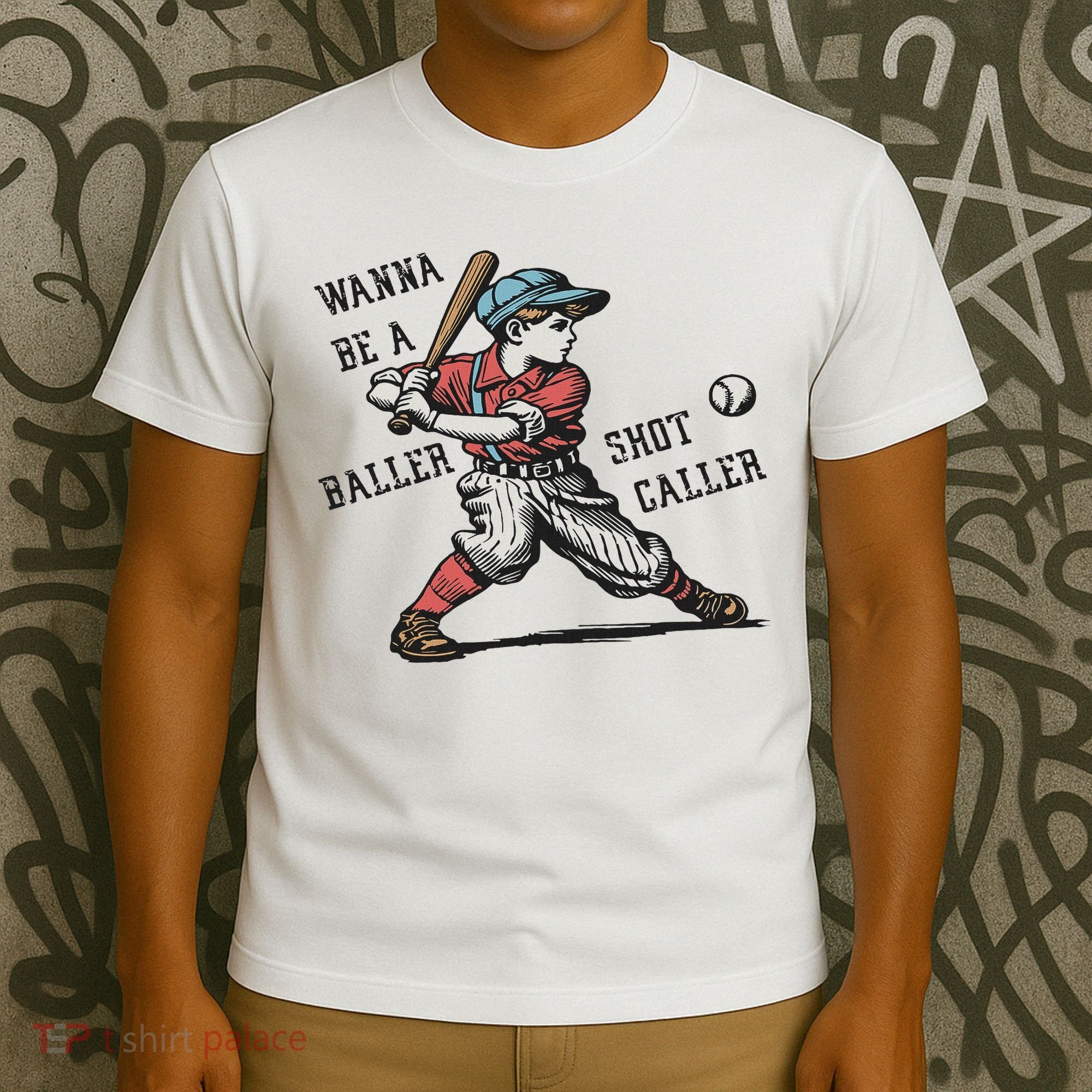 Wanna Be A Baller Shot Caller Retro Game Day Baseball Boy T-Shirt