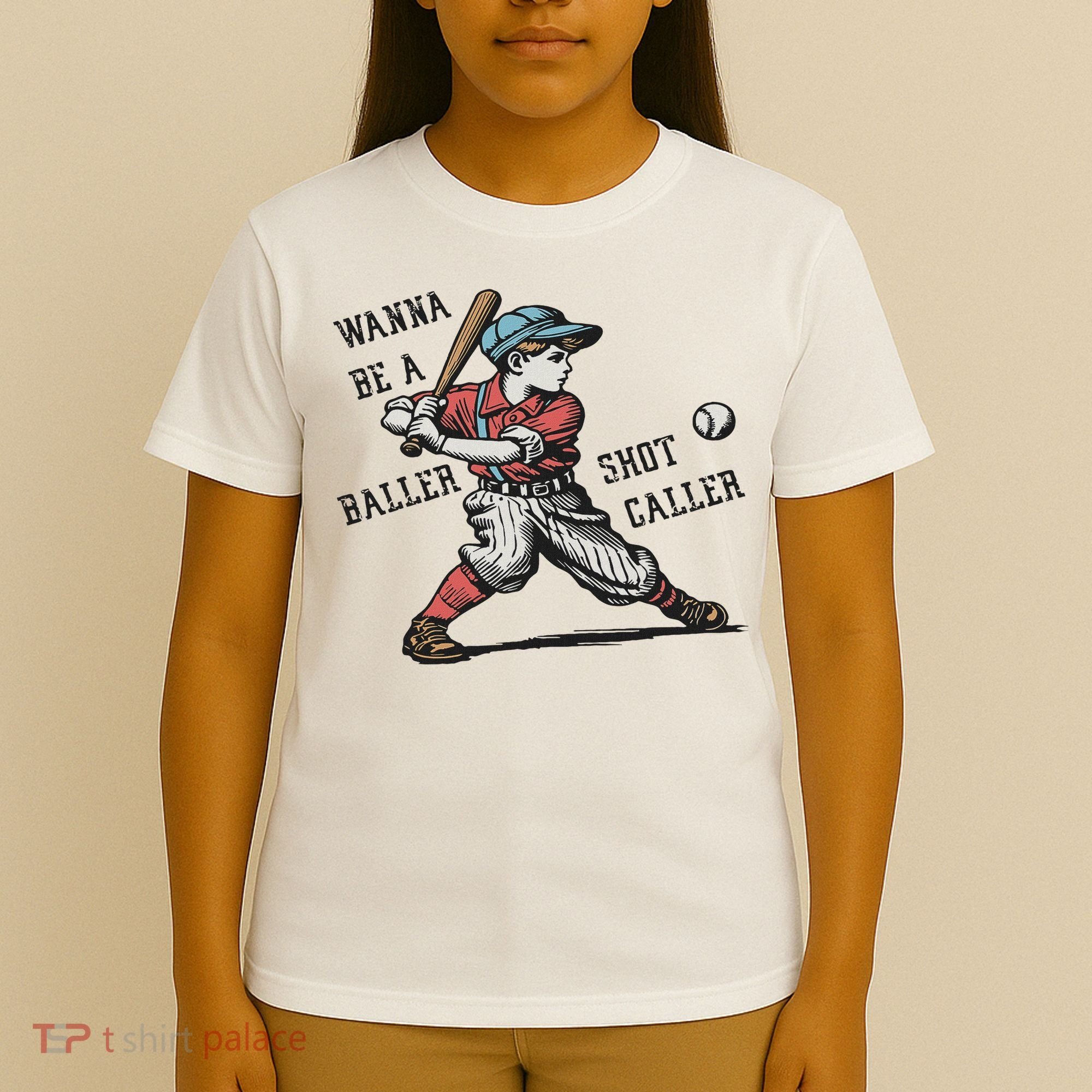Wanna Be A Baller Shot Caller Retro Game Day Baseball Boy T-Shirt