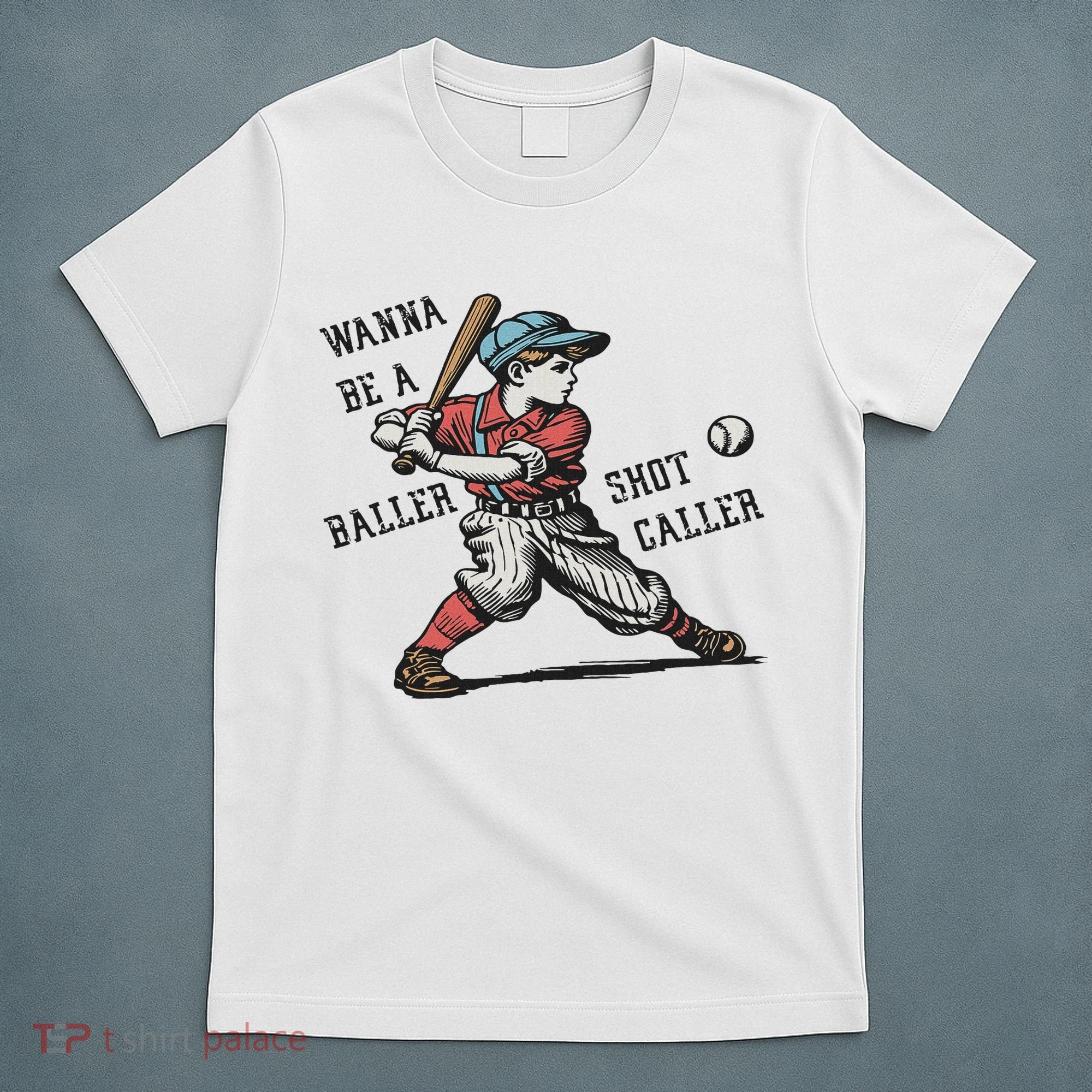 Wanna Be A Baller Shot Caller Retro Game Day Baseball Boy T-Shirt