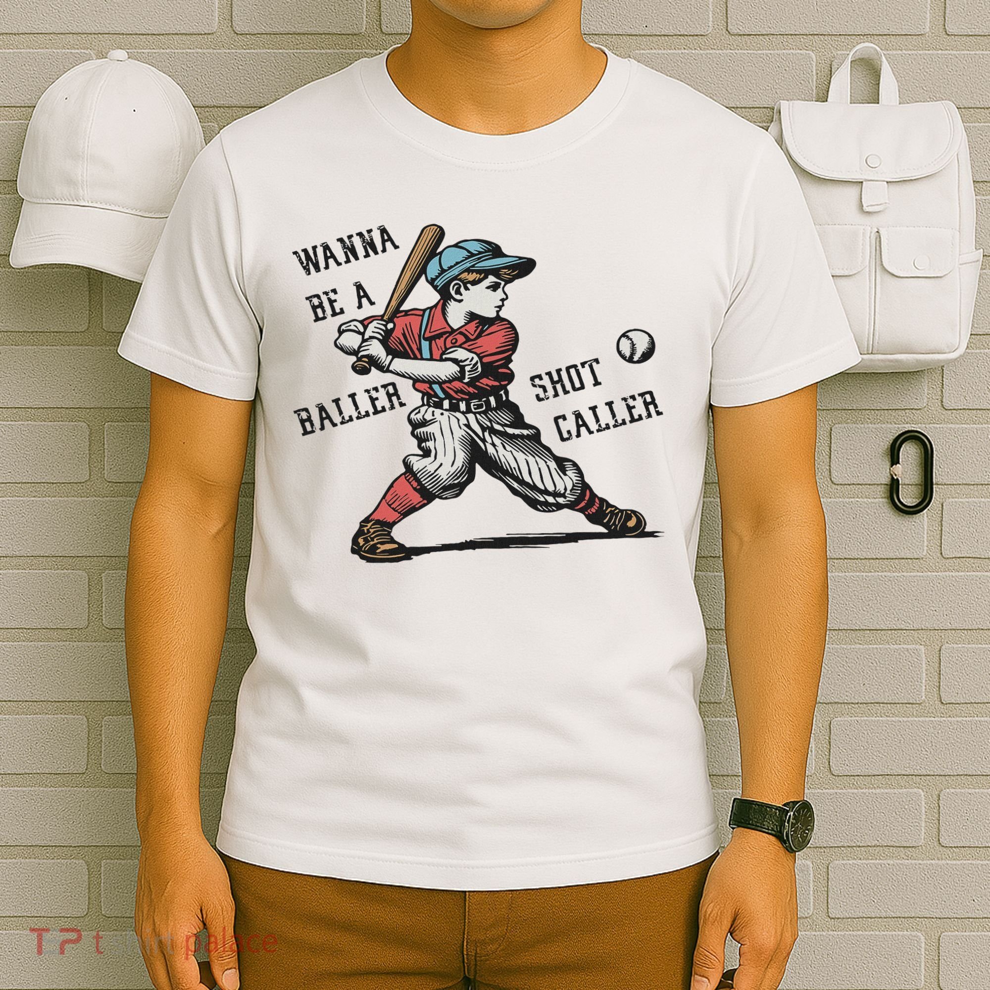 Wanna Be A Baller Shot Caller Retro Game Day Baseball Boy T-Shirt