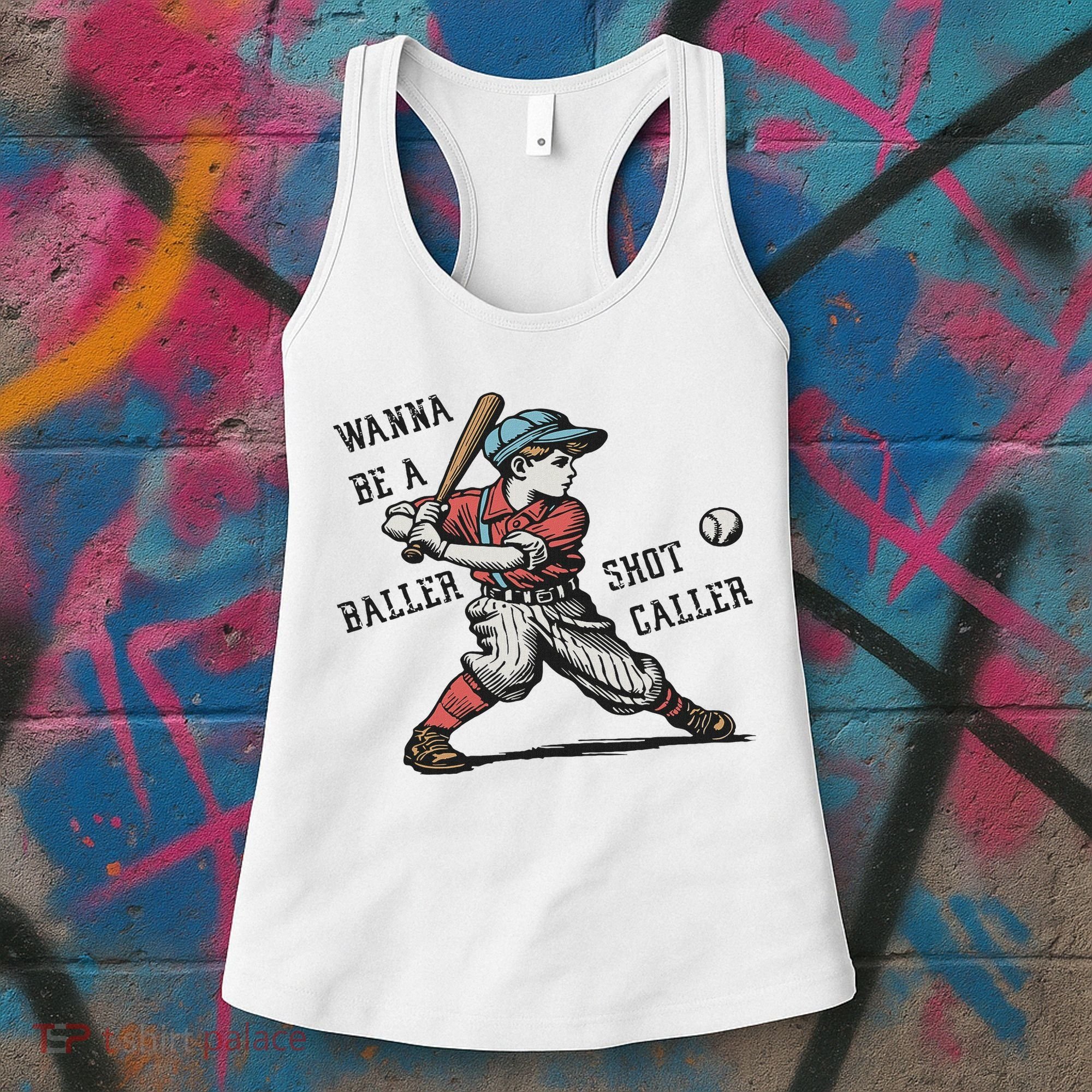 Wanna Be A Baller Shot Caller Retro Game Day Baseball Boy Women's Tank Top