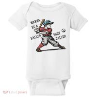 Wanna Be A Baller Shot Caller Retro Game Day Baseball Boy Baby Bodysuit thumb 0