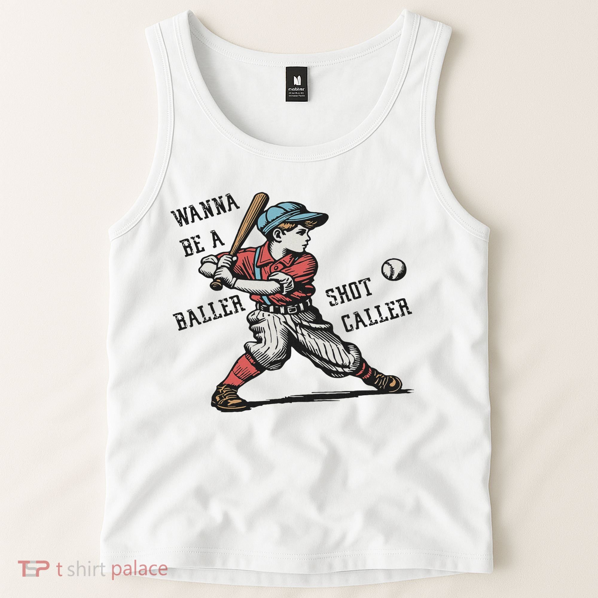Wanna Be A Baller Shot Caller Retro Game Day Baseball Boy Tank Top