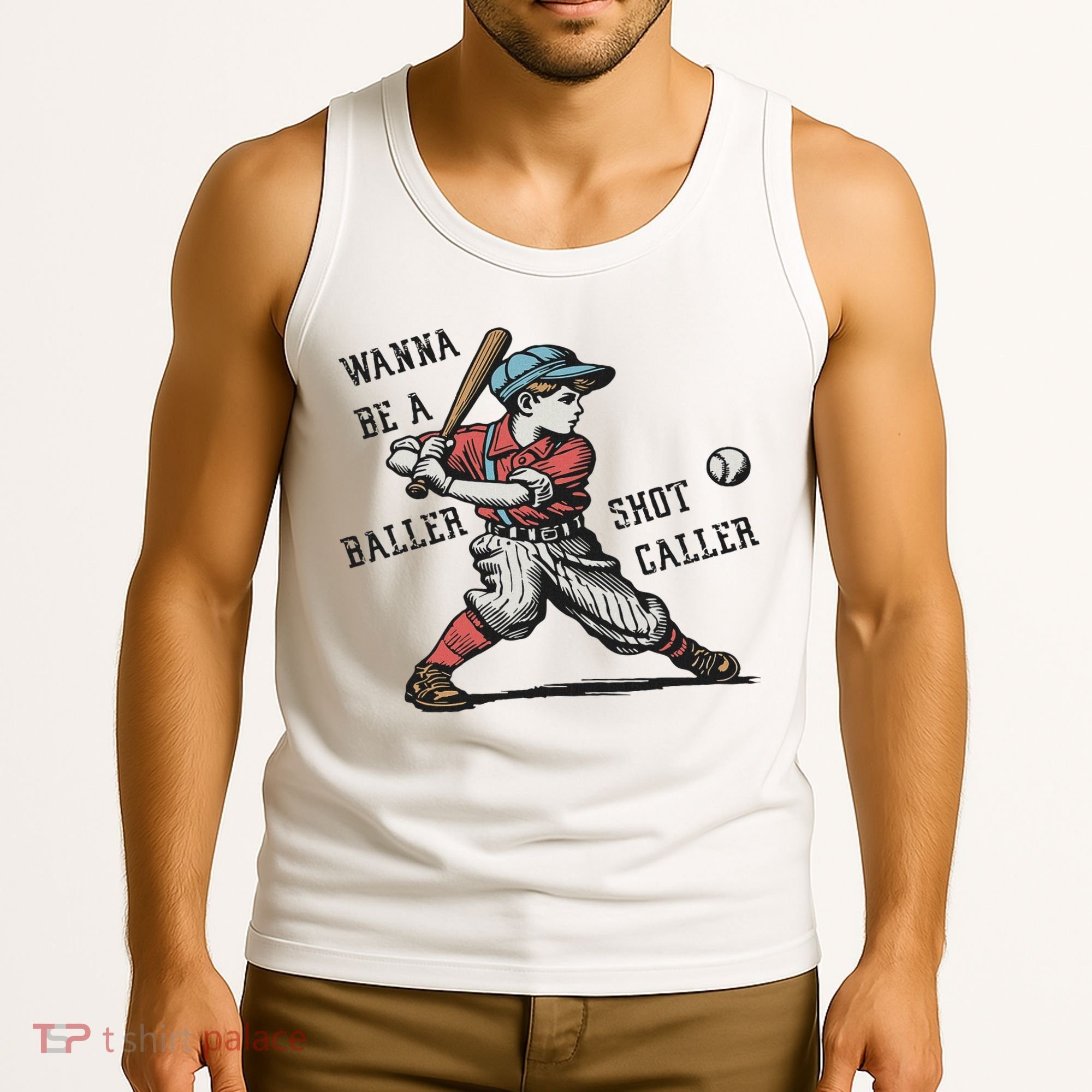 Wanna Be A Baller Shot Caller Retro Game Day Baseball Boy Tank Top