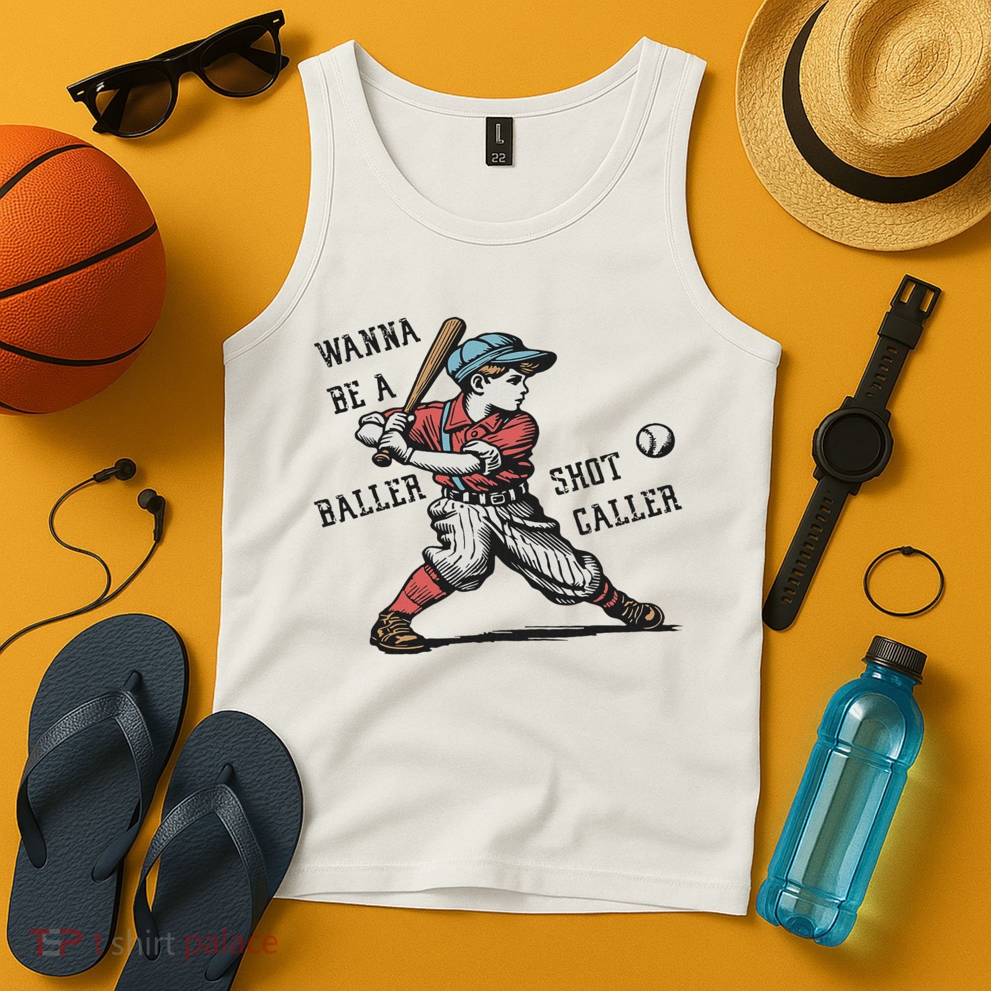 Wanna Be A Baller Shot Caller Retro Game Day Baseball Boy Tank Top