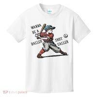 Wanna Be A Baller Shot Caller Retro Game Day Baseball Boy Kids T-Shirt thumb 0