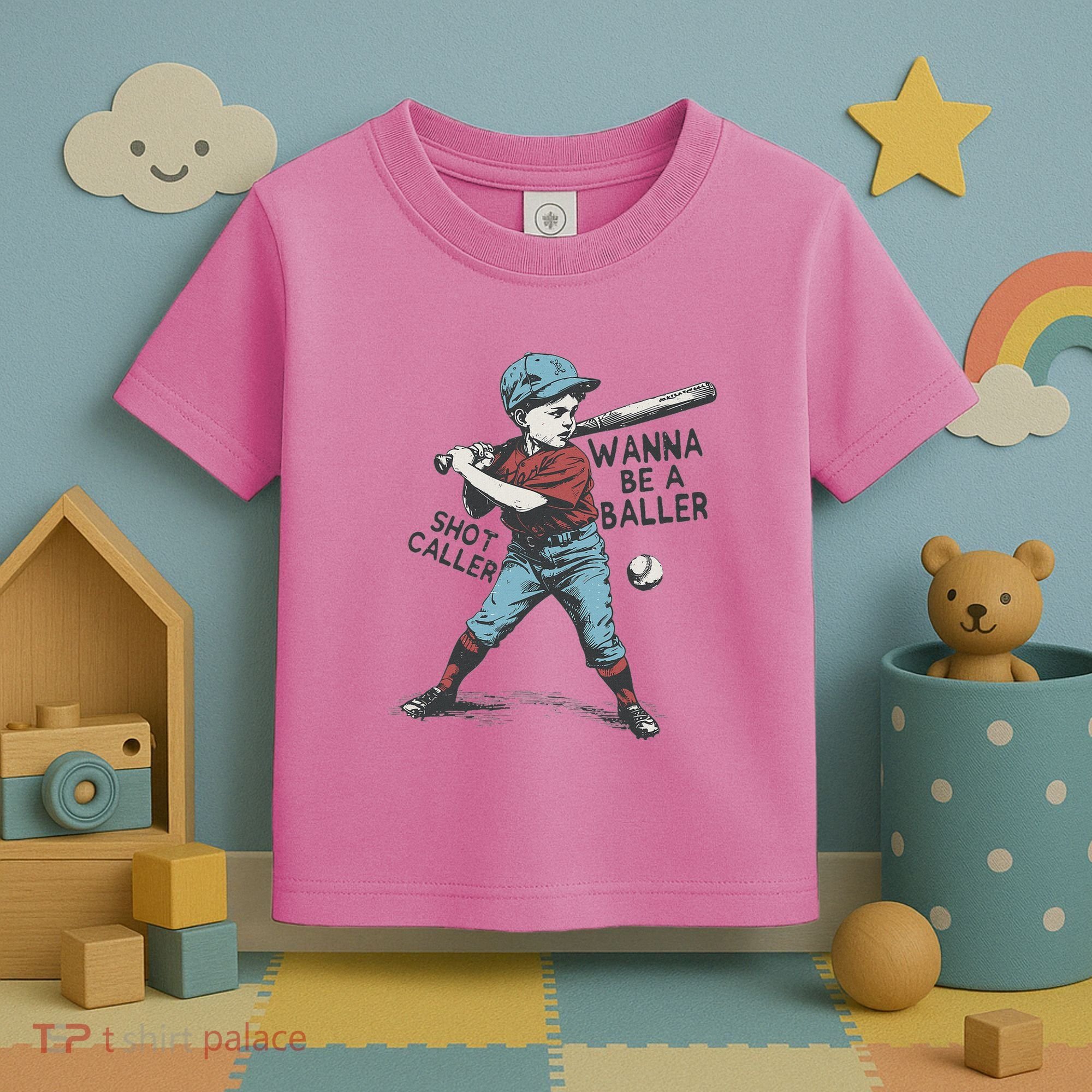 Wanna Be A Baller Shot Caller Retro Game Day Toddler T-Shirt