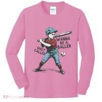 Wanna Be A Baller Shot Caller Retro Game Day Kids Long Sleeve Shirt thumb 0