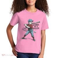 Wanna Be A Baller Shot Caller Retro Game Day Kids T-Shirt thumb 2