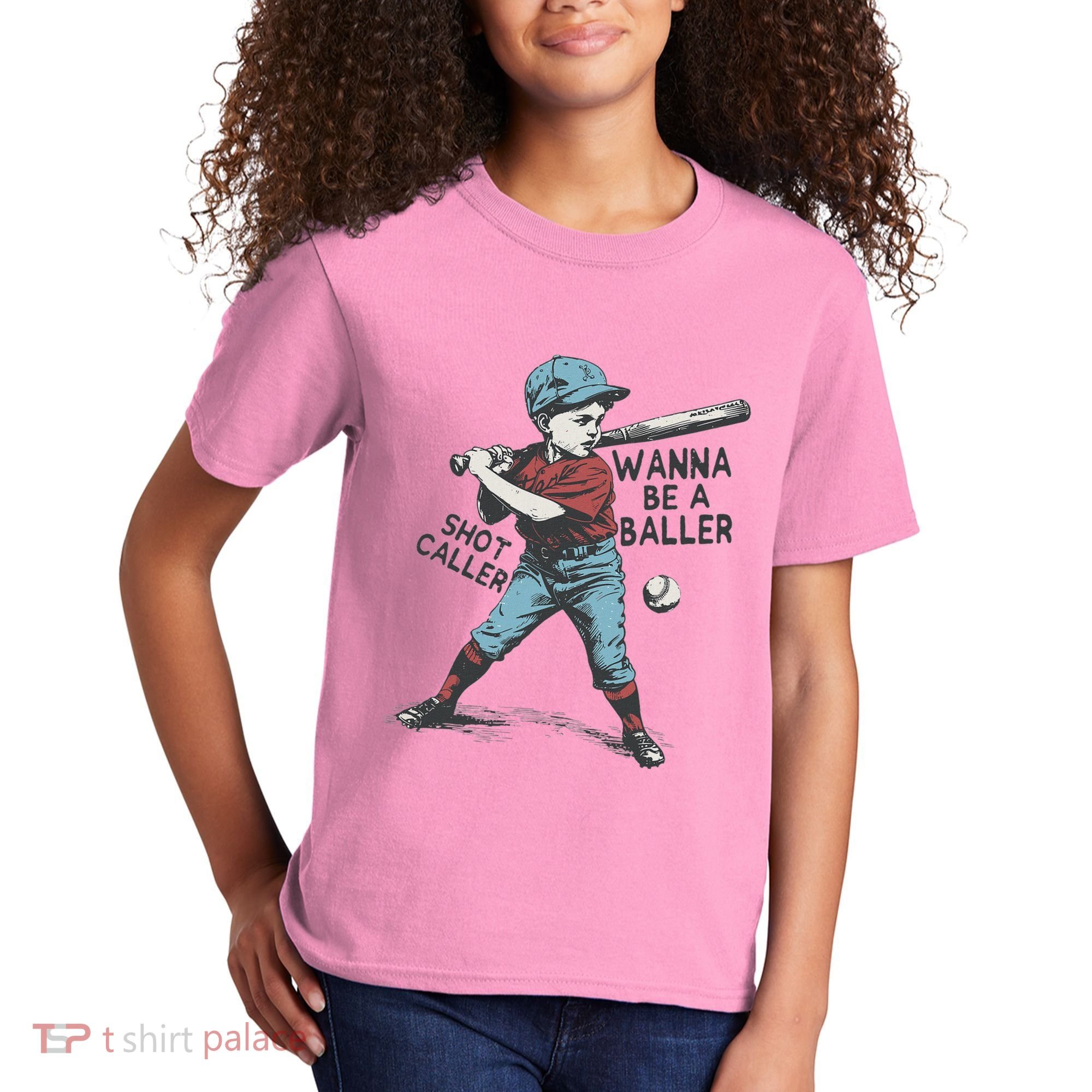 Wanna Be A Baller Shot Caller Retro Game Day Kids T-Shirt