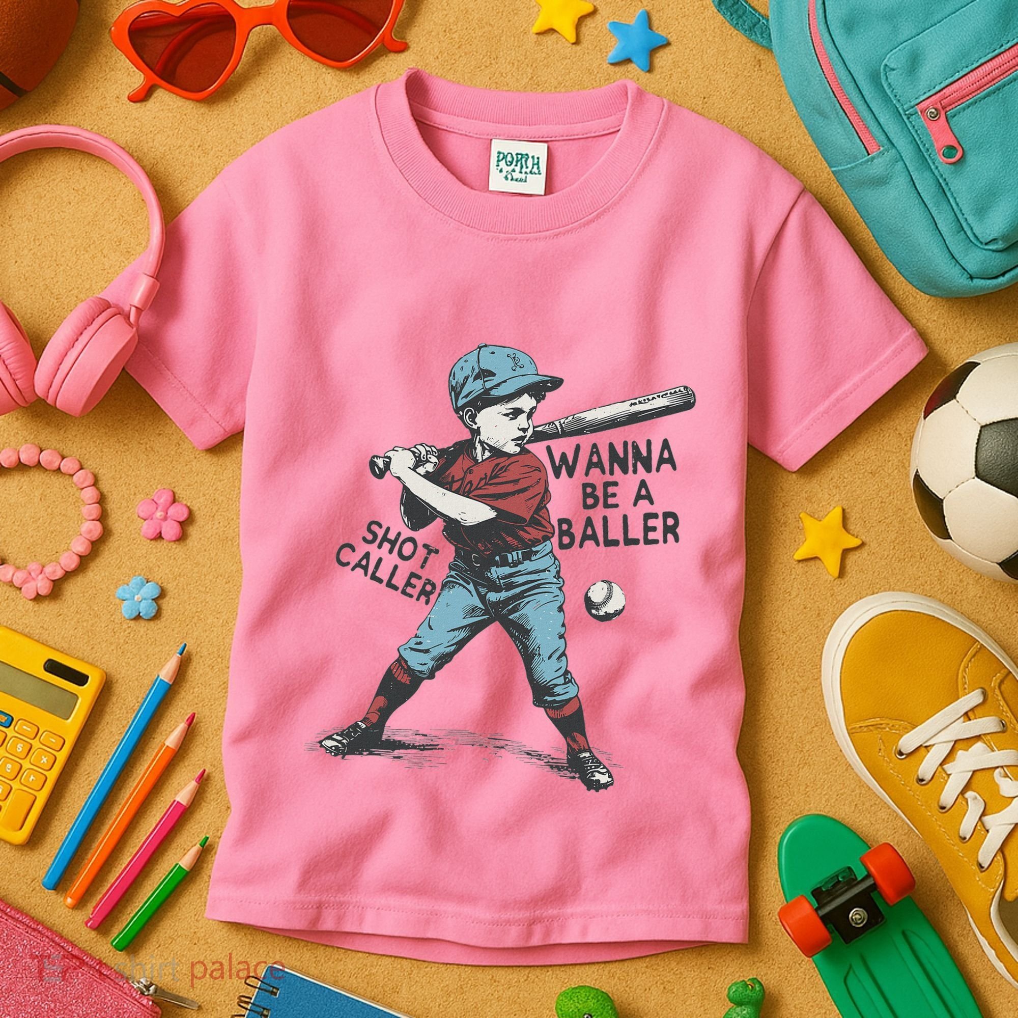 Wanna Be A Baller Shot Caller Retro Game Day Kids T-Shirt