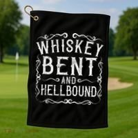 Whiskey Bent And Hellbound Country Music Biker Bourbon Gift Golf Towel thumb 1