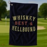 Whiskey Bent And Hell Bound Drinking Drunk Party Hellbound Golf Towel thumb 1