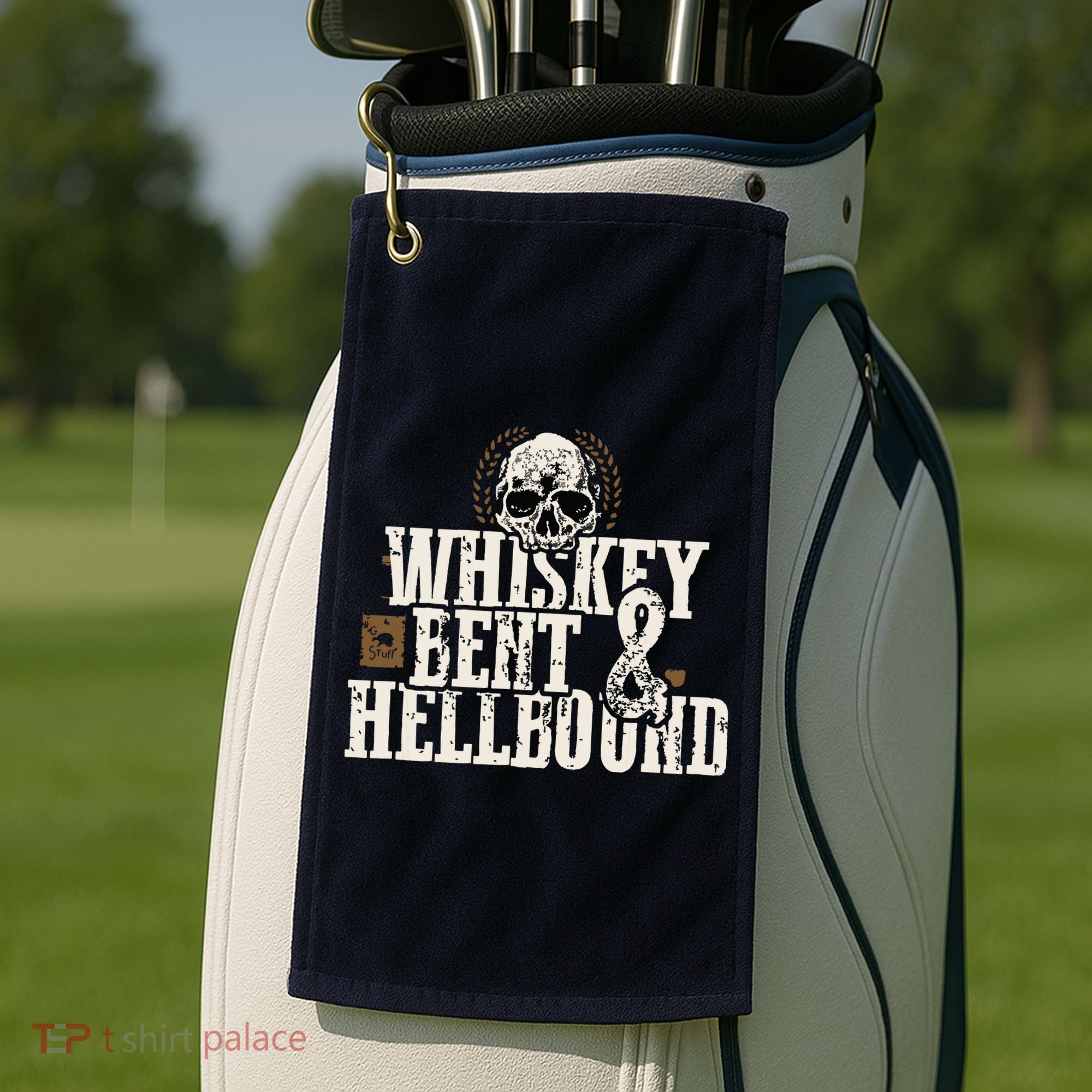Whiskey Bent And Hellbound Shirts Distressed Biker Style Golf Towel