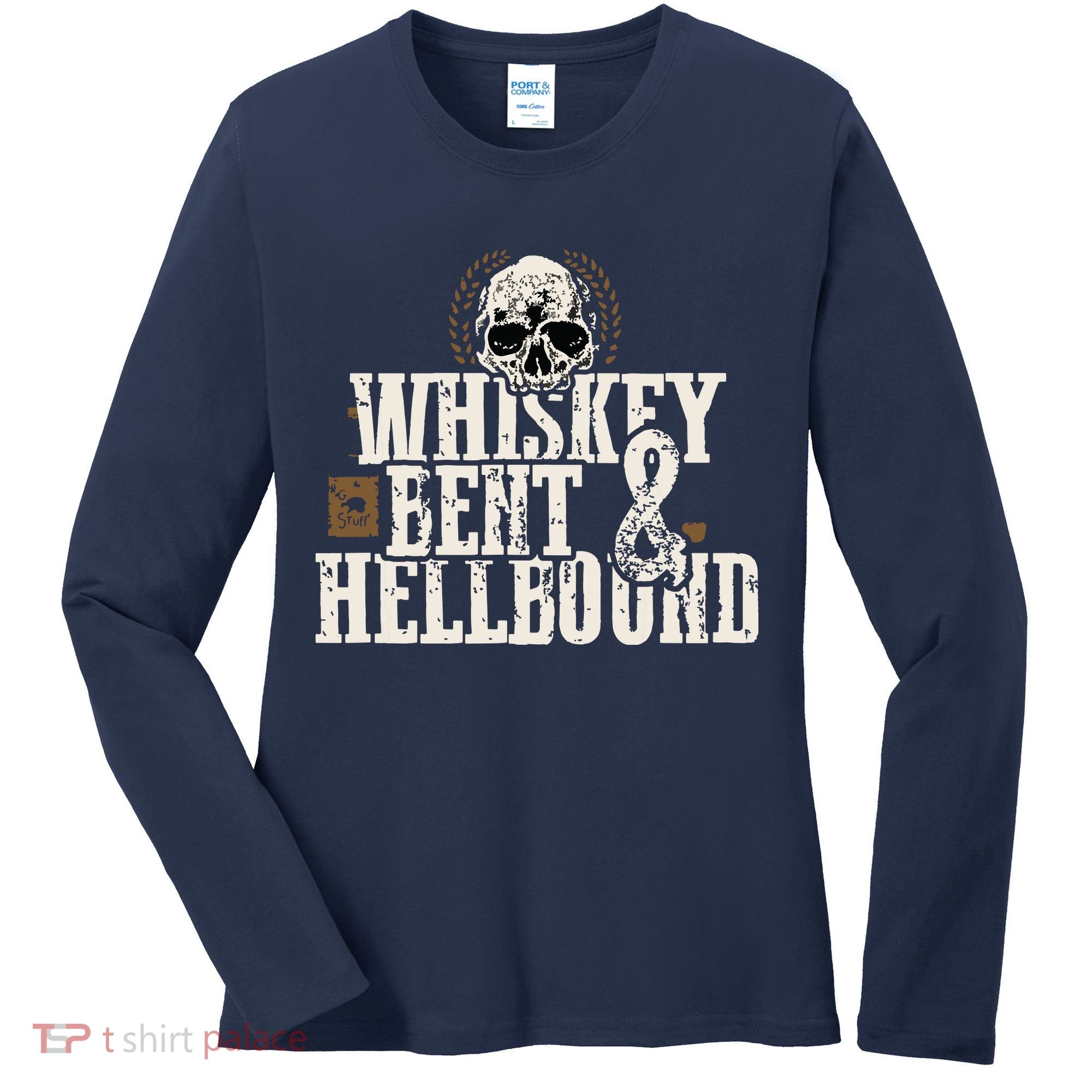 Whiskey Bent And Hellbound Shirts Distressed Biker Style Women's Long Sleeve Shirt