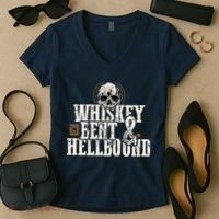 Whiskey Bent And Hellbound Shirts Distressed Biker Style Women's V-Neck T-Shirt thumb 2