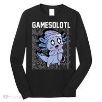 Whimsical Blue Axolotl With Gaming Sports Cap And Scarf Long Sleeve Shirt thumb 0