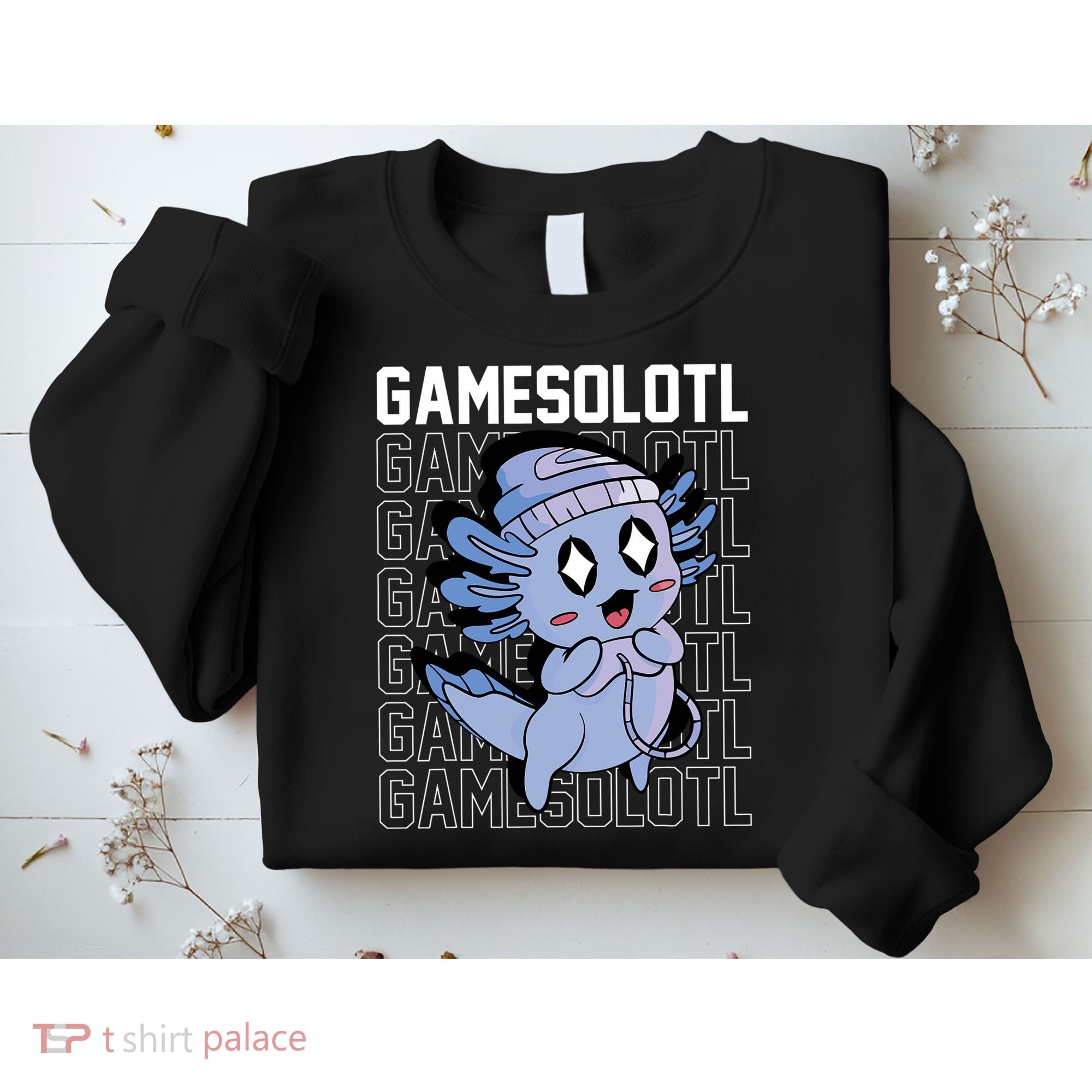 Whimsical Blue Axolotl With Gaming Sports Cap And Scarf Sweatshirt