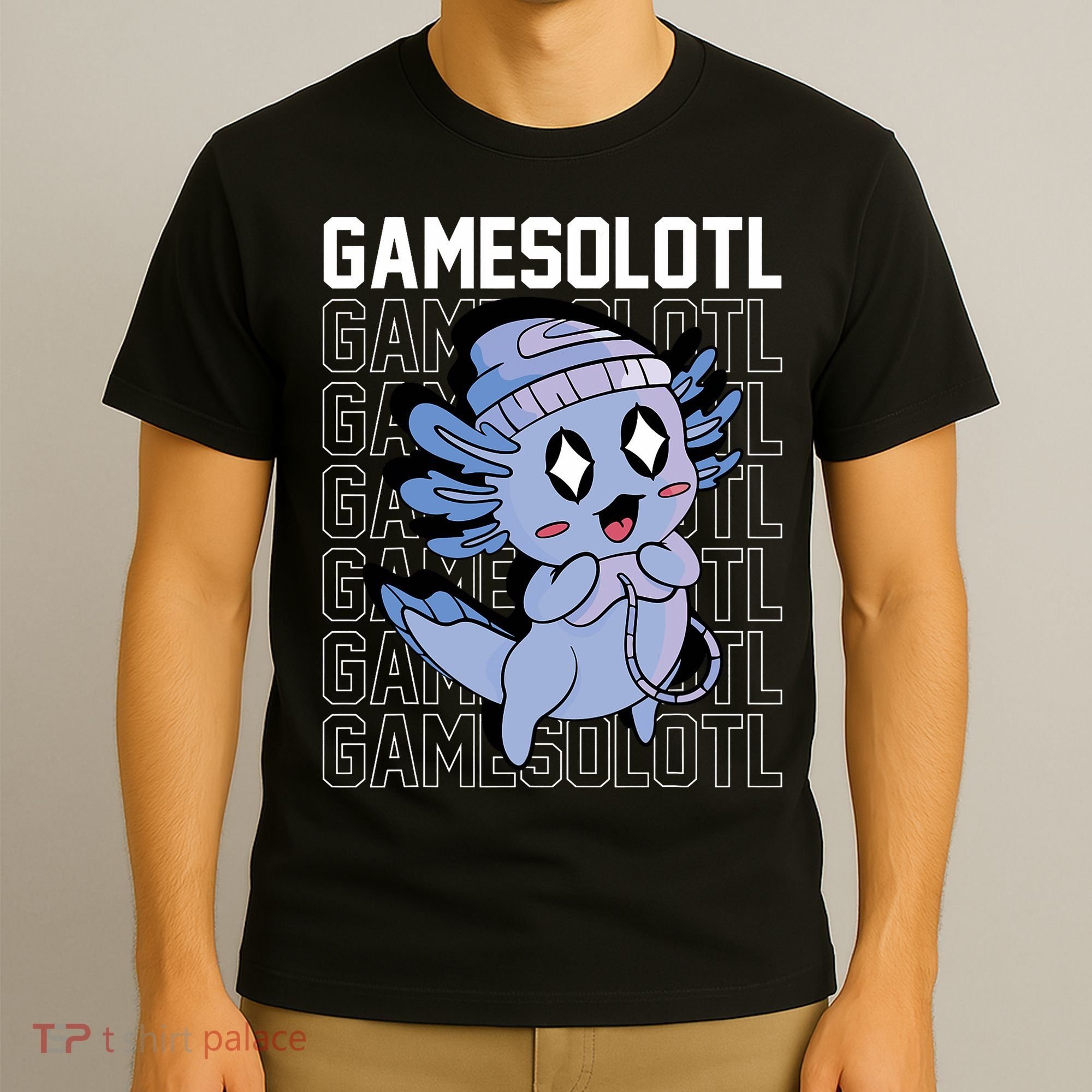 Whimsical Blue Axolotl With Gaming Sports Cap And Scarf T-Shirt