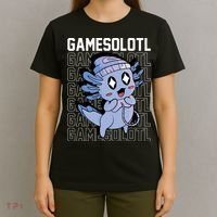 Whimsical Blue Axolotl With Gaming Sports Cap And Scarf T-Shirt thumb 4