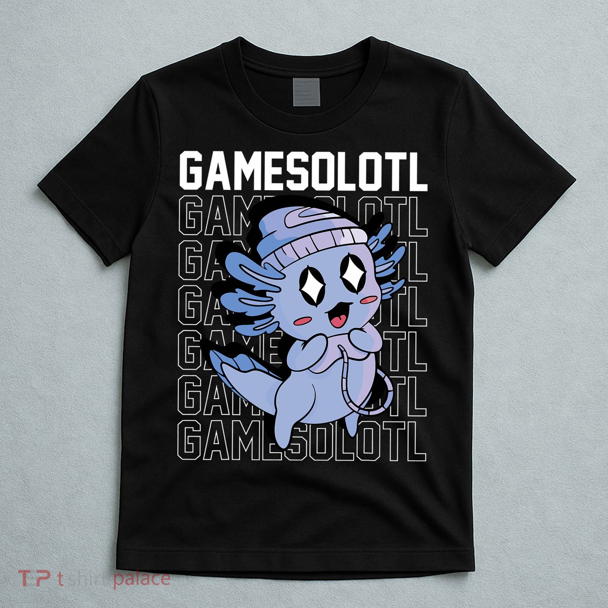 Whimsical Blue Axolotl With Gaming Sports Cap And Scarf T-Shirt