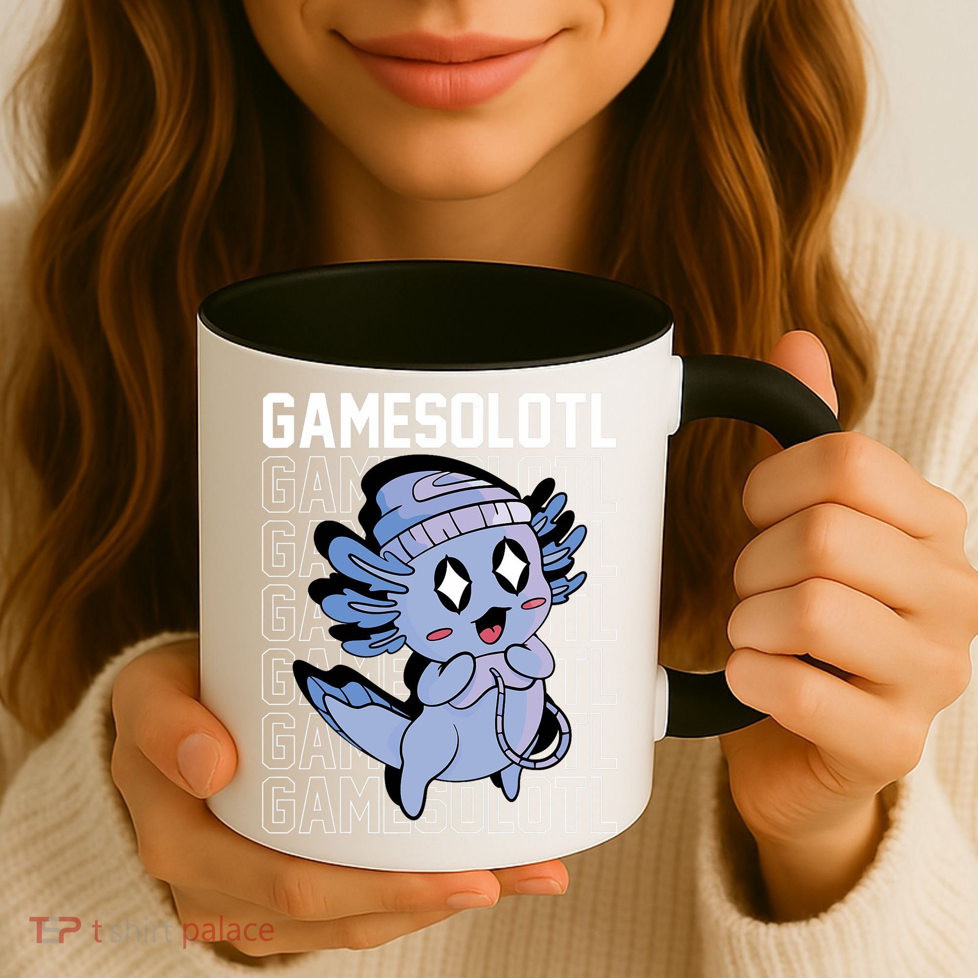 Whimsical Blue Axolotl With Gaming Sports Cap And Scarf Coffee Mug
