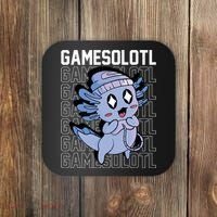 Whimsical Blue Axolotl With Gaming Sports Cap And Scarf Coaster thumb 0