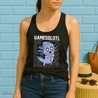 Whimsical Blue Axolotl With Gaming Sports Cap And Scarf Women's Tank Top thumb 2