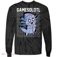 Whimsical Blue Axolotl With Gaming Sports Cap And Scarf Tie-Dye Long Sleeve Shirt thumb 0