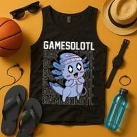 Whimsical Blue Axolotl With Gaming Sports Cap And Scarf Tank Top thumb 4