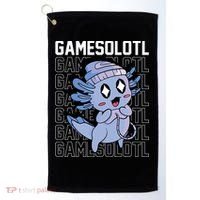Whimsical Blue Axolotl With Gaming Sports Cap And Scarf Golf Towel thumb 0
