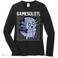 Whimsical Blue Axolotl With Gaming Sports Cap And Scarf Women's Long Sleeve Shirt thumb 0