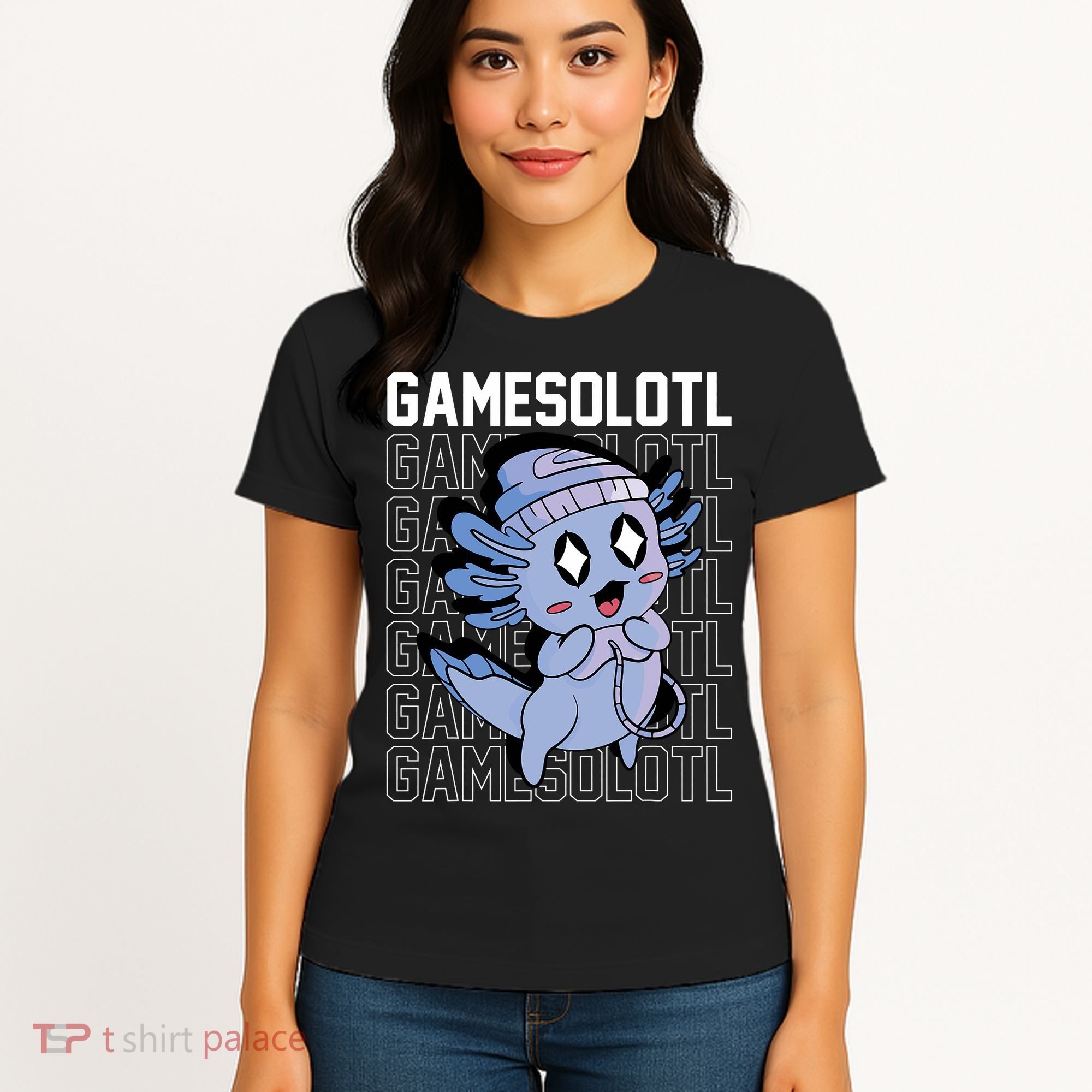 Whimsical Blue Axolotl With Gaming Sports Cap And Scarf Women's T-Shirt
