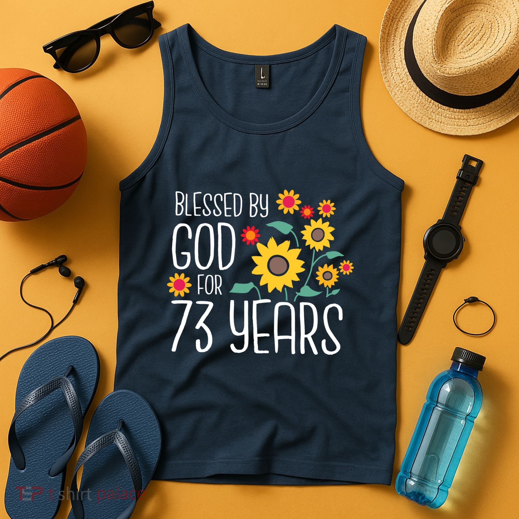 Wo Blessed By God For 73 Years Old Cute Sunflower 73rd Birthday Tank Top