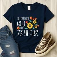 Wo Blessed By God For 73 Years Old Cute Sunflower 73rd Birthday Women's T-Shirt thumb 3