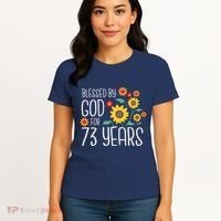 Wo Blessed By God For 73 Years Old Cute Sunflower 73rd Birthday Women's T-Shirt thumb 4