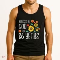 Wo Blessed By God For 86 Years Old Cute Sunflower 86th Birthday Tank Top thumb 3
