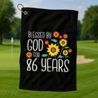 Wo Blessed By God For 86 Years Old Cute Sunflower 86th Birthday Golf Towel thumb 1
