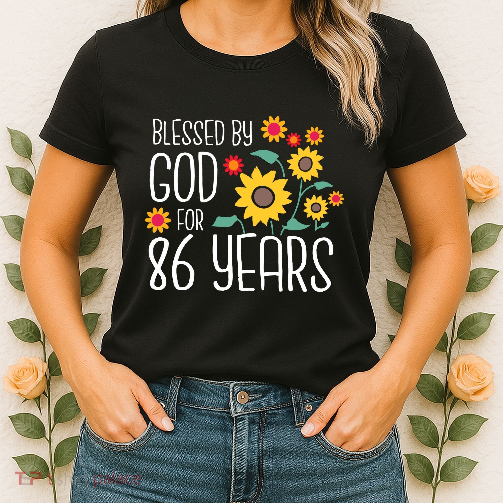 Wo Blessed By God For 86 Years Old Cute Sunflower 86th Birthday Women's T-Shirt