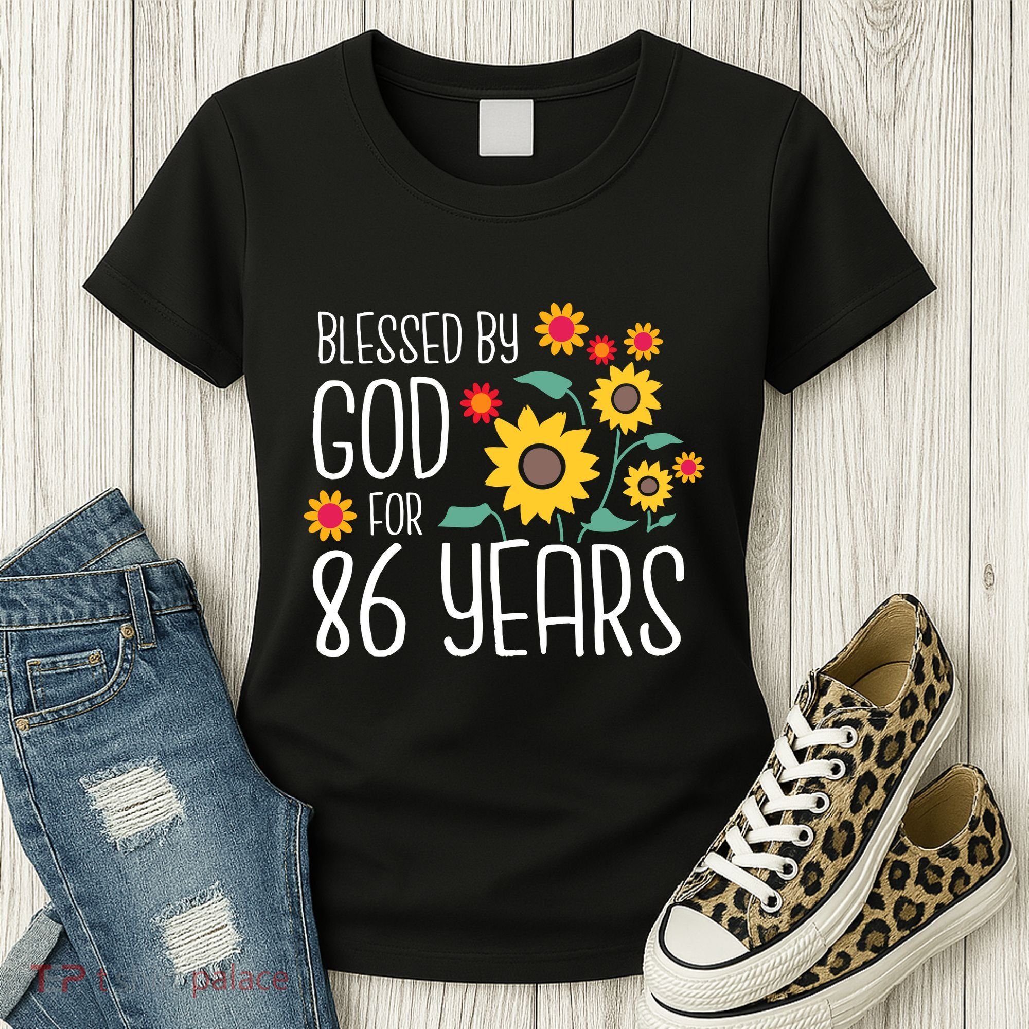 Wo Blessed By God For 86 Years Old Cute Sunflower 86th Birthday Women's T-Shirt