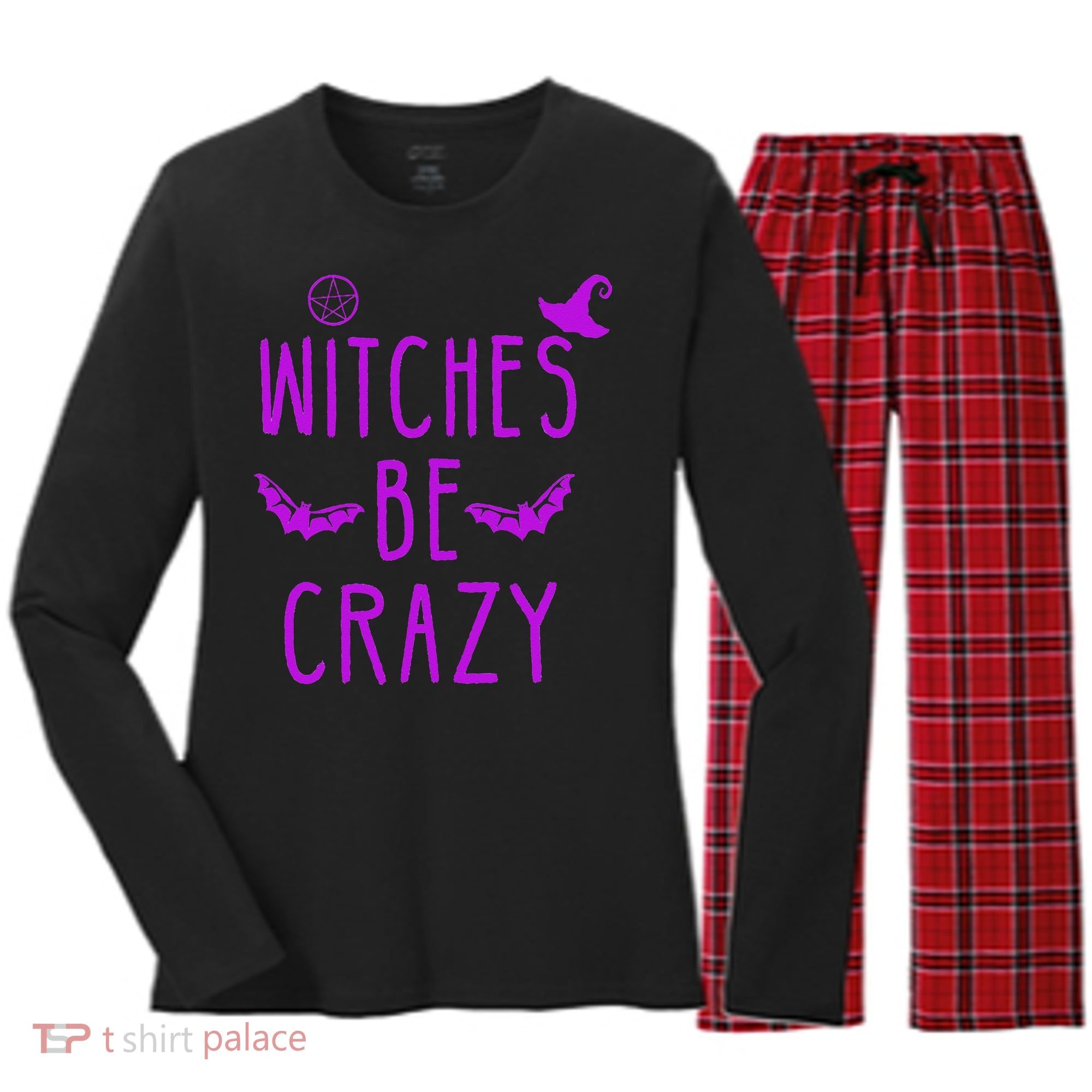 Witches Be Crazy Halloween For Crazy Psycho Witches Women's Long Sleeve Flannel Pajama Set 