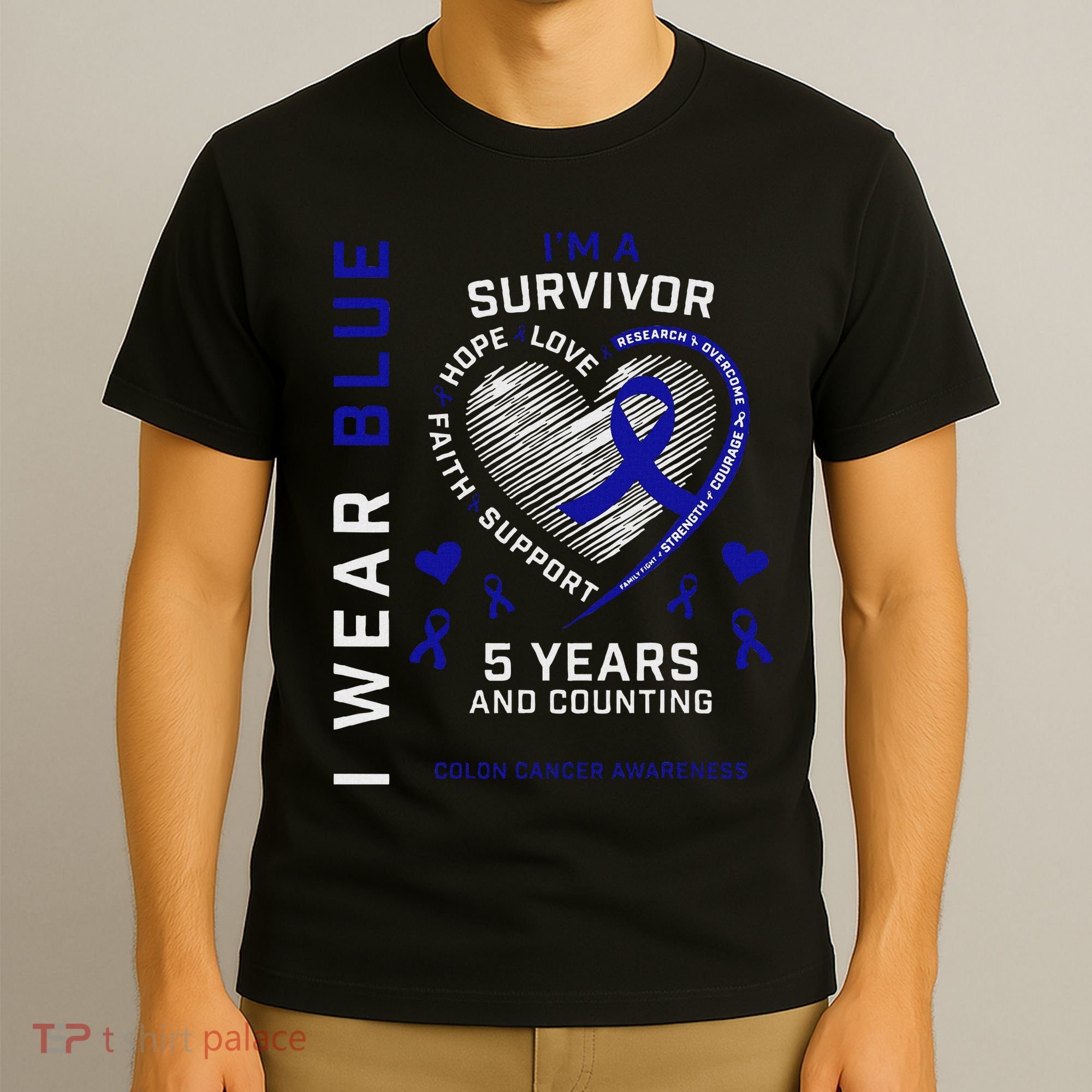 Wear Blue Colon Cancer Survivor Gifts 5 Year Cancer Survivor T-Shirt