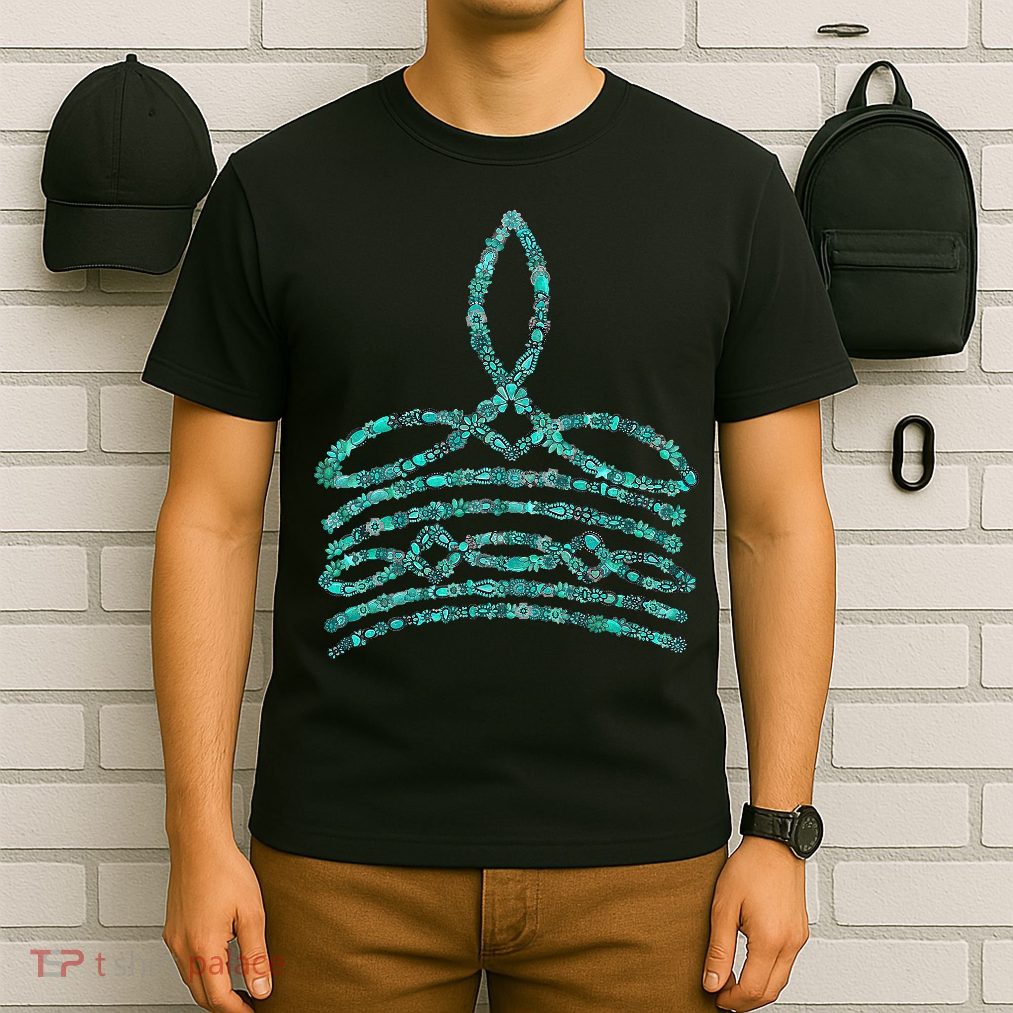 Western Boho Cowboy Boots Turquoise Boot Stitch Western T-Shirt