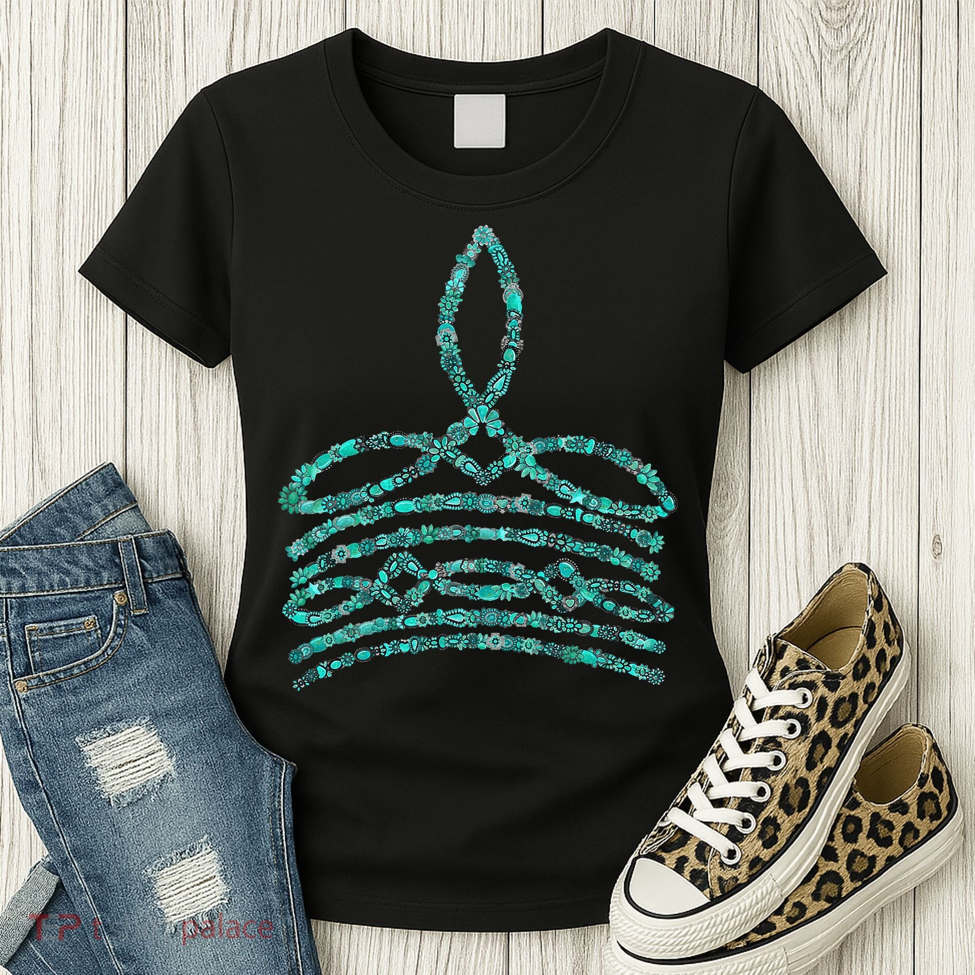 Western Boho Cowboy Boots Turquoise Boot Stitch Western Women's T-Shirt
