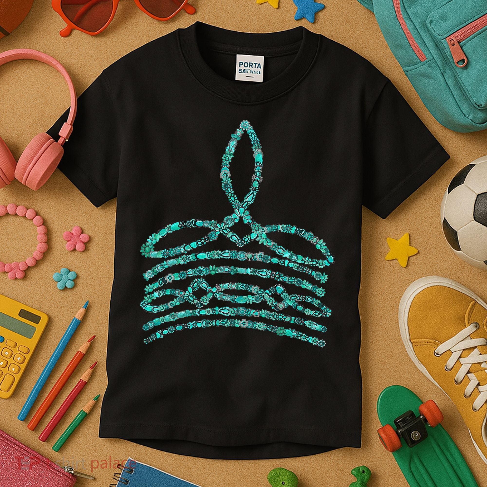 Western Boho Cowboy Boots Turquoise Boot Stitch Western Kids T-Shirt